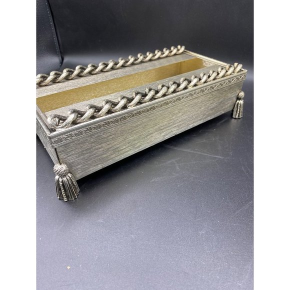 Vintage Chain and Tassel Tissue Box Cover Silver MCM Hollywood Regency - Picture 10 of 14